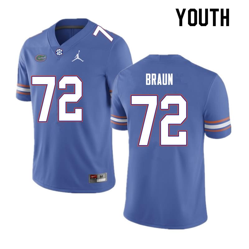 NCAA Florida Gators Josh Braun Youth #72 Nike Royal Stitched Authentic College Football Jersey HIM6464PA